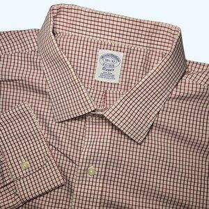 Brooks Brothers Dress Shirt Original Polo 18.5 37 Red White Plaid Supima Cotton